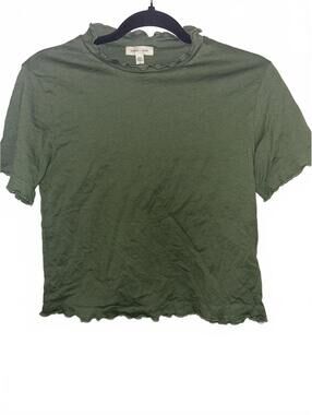 Silence + Noise Ruffled Hem Green Cropped T-Shirt - Size Medium